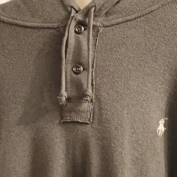 Ralph Lauren Vtg Sweater Henley SZ XL Hooded Hand Pockets Old Money Olive Green - Picture 7 of 11